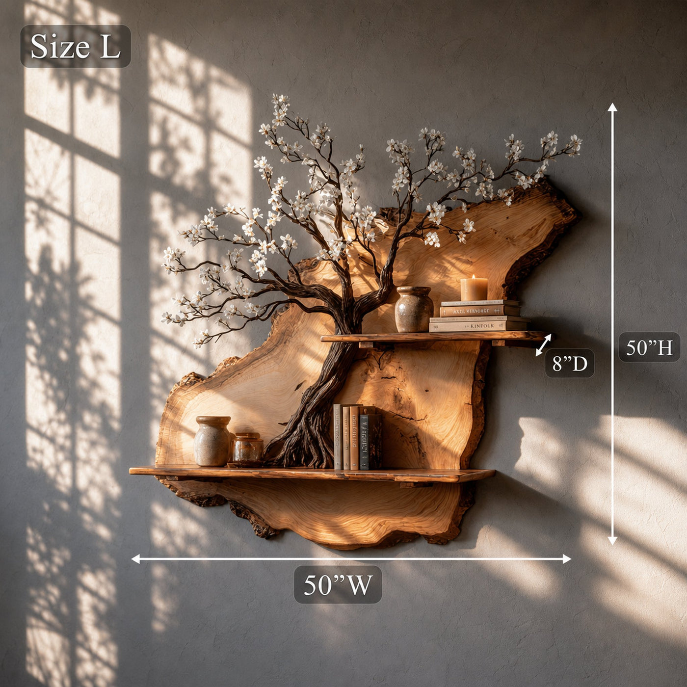Rustic Tre Bookshelf Solid Wood Wall Art Decor Office - product view 6
