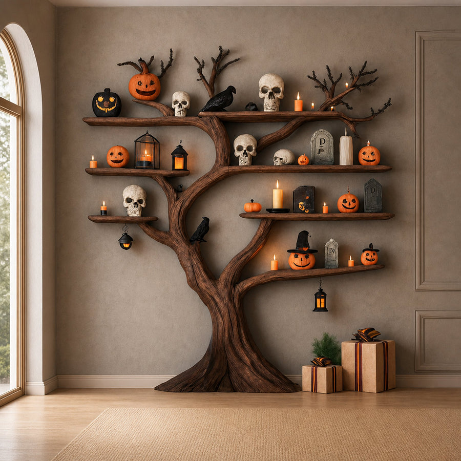 Rustic Tree Bookcase Entryway Halloween