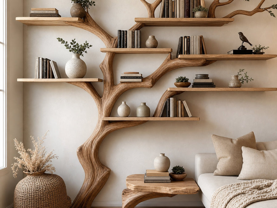 Rustic Tree Bookcase Handcrafted Home Decor Gift For Her