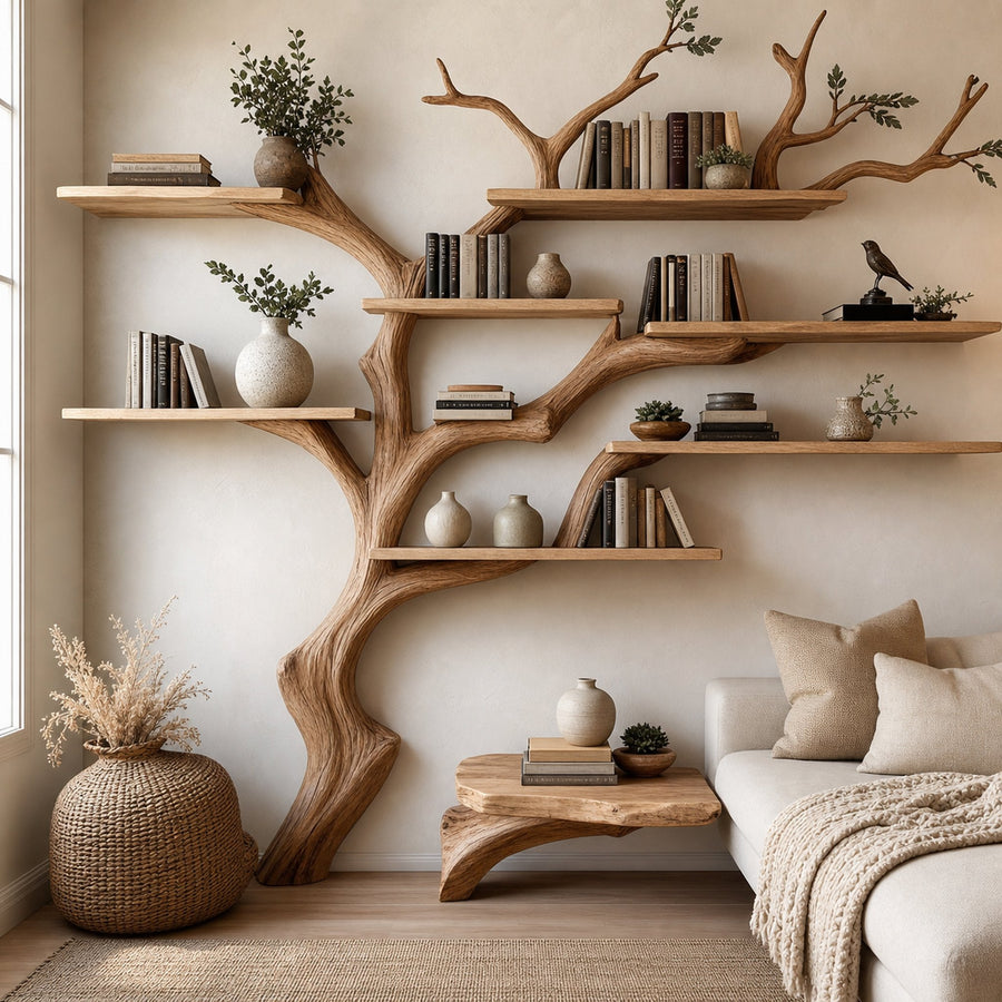 Rustic Tree Bookcase Handcrafted Home Decor Gift For Her