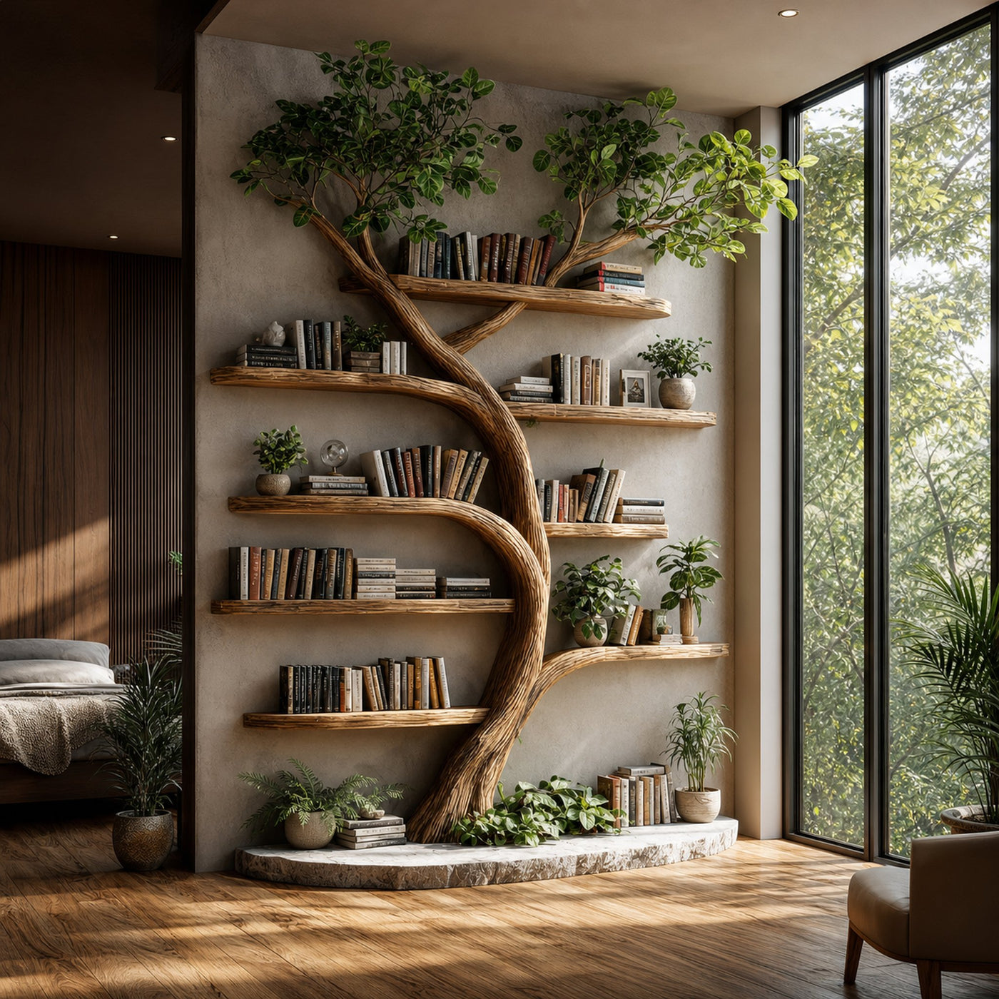 Rustic Tree Bookcase Living Guest Room
