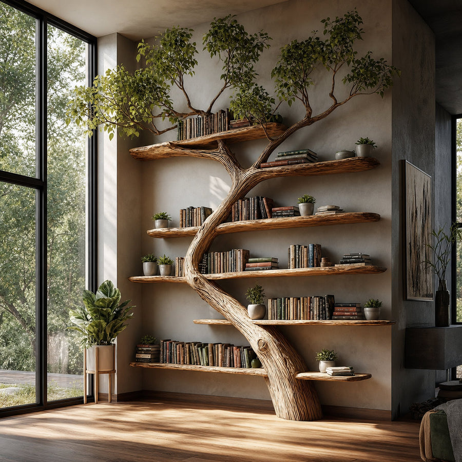 Rustic Tree Bookcase Living Room