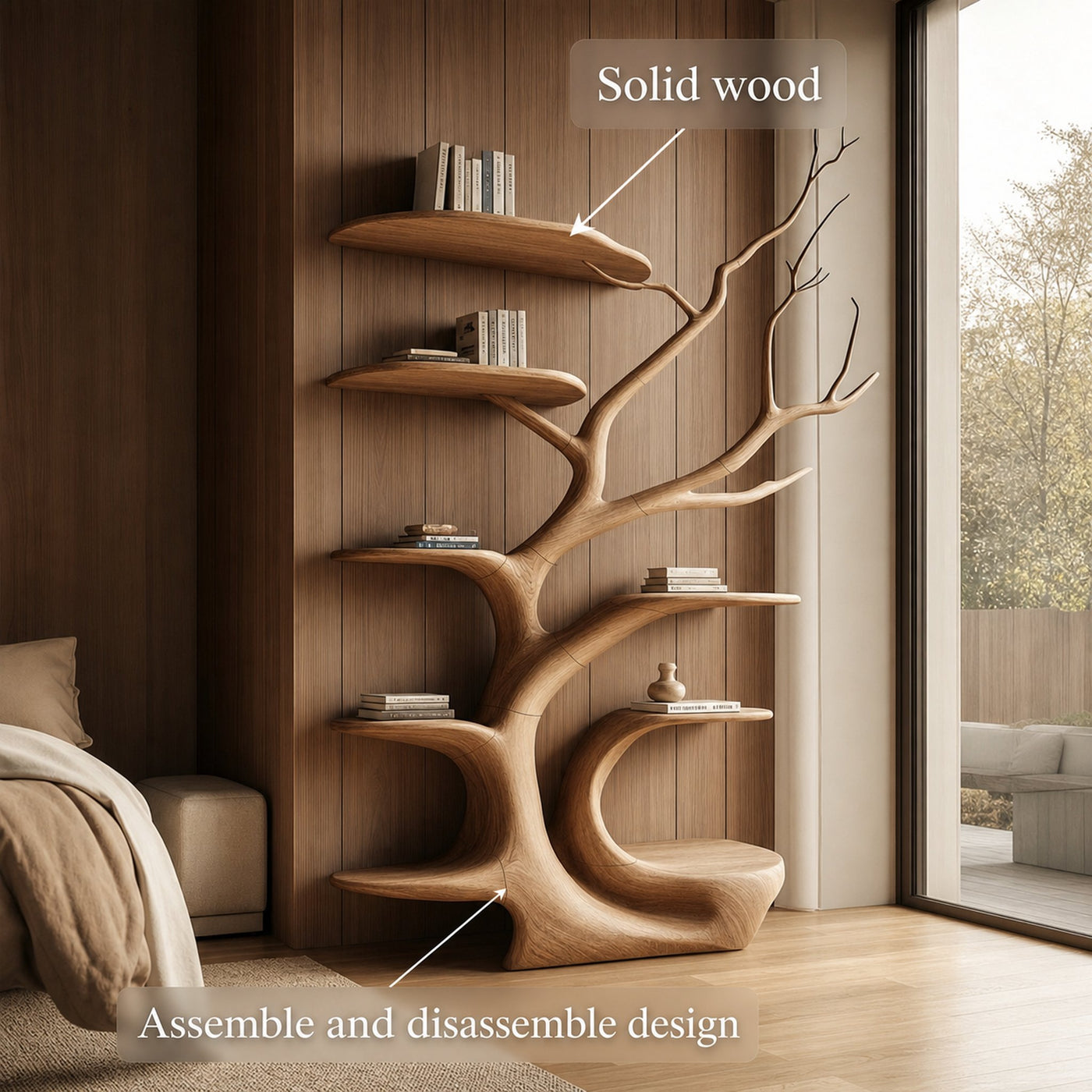 Rustic Tree Bookshelf Bedroom Cozy Artistic Corner - product view 3