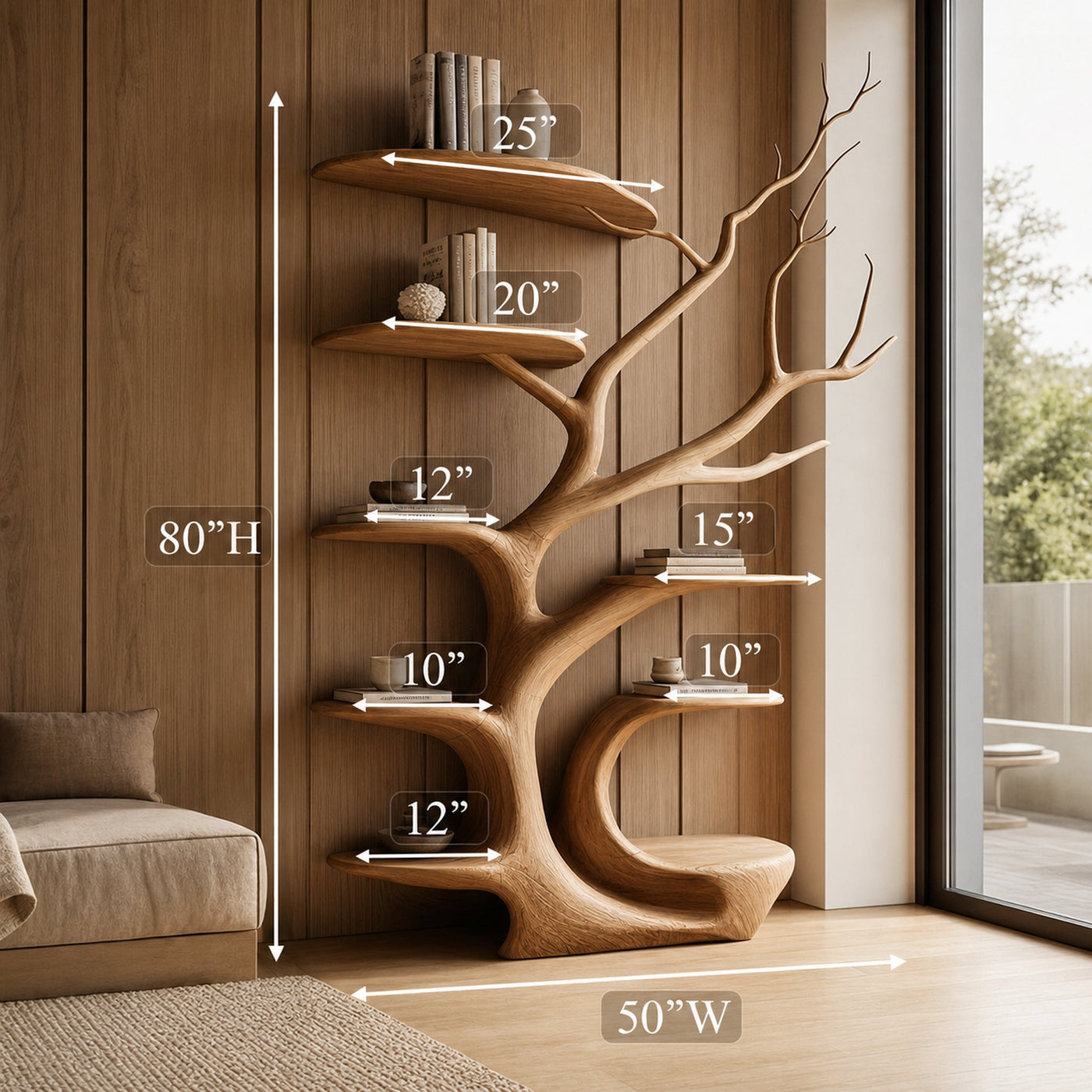 Rustic Tree Bookshelf Bedroom Cozy Artistic Corner - product view 4