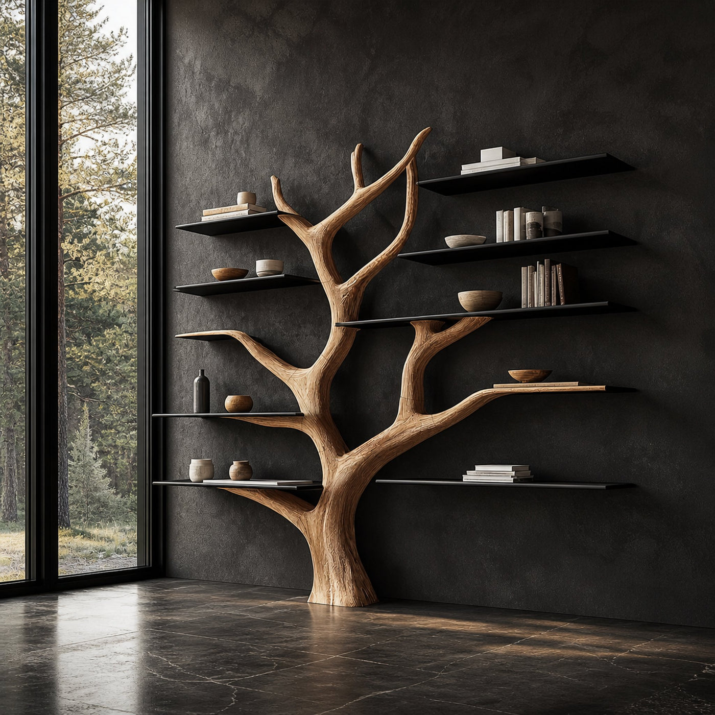 Rustic Tree Bookshelf Bedroom Or Living Room Cozy Wall Storage