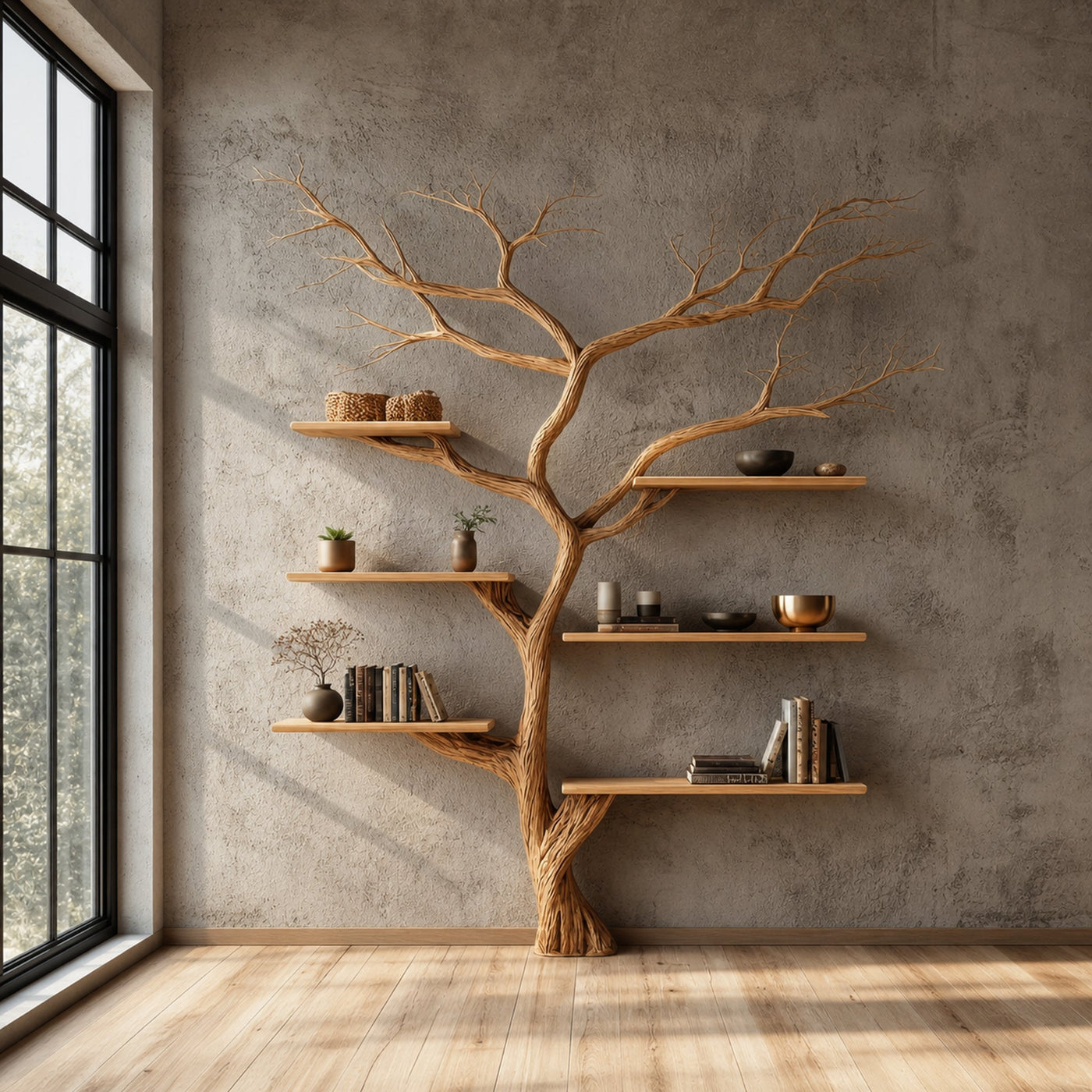Rustic Tree Bookshelf Bedroom Study
