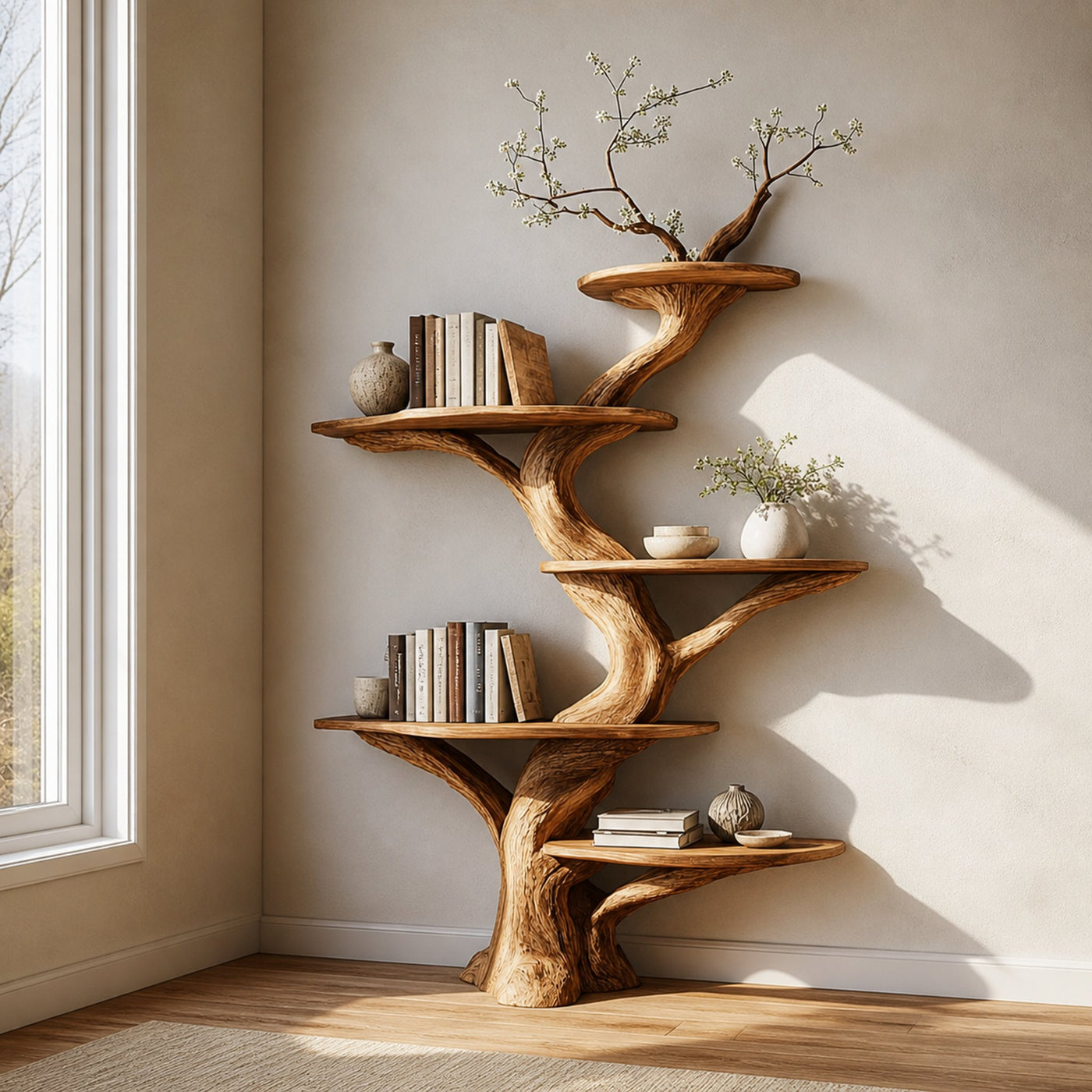 Rustic Tree Bookshelf Bedroom Study Room Organizer