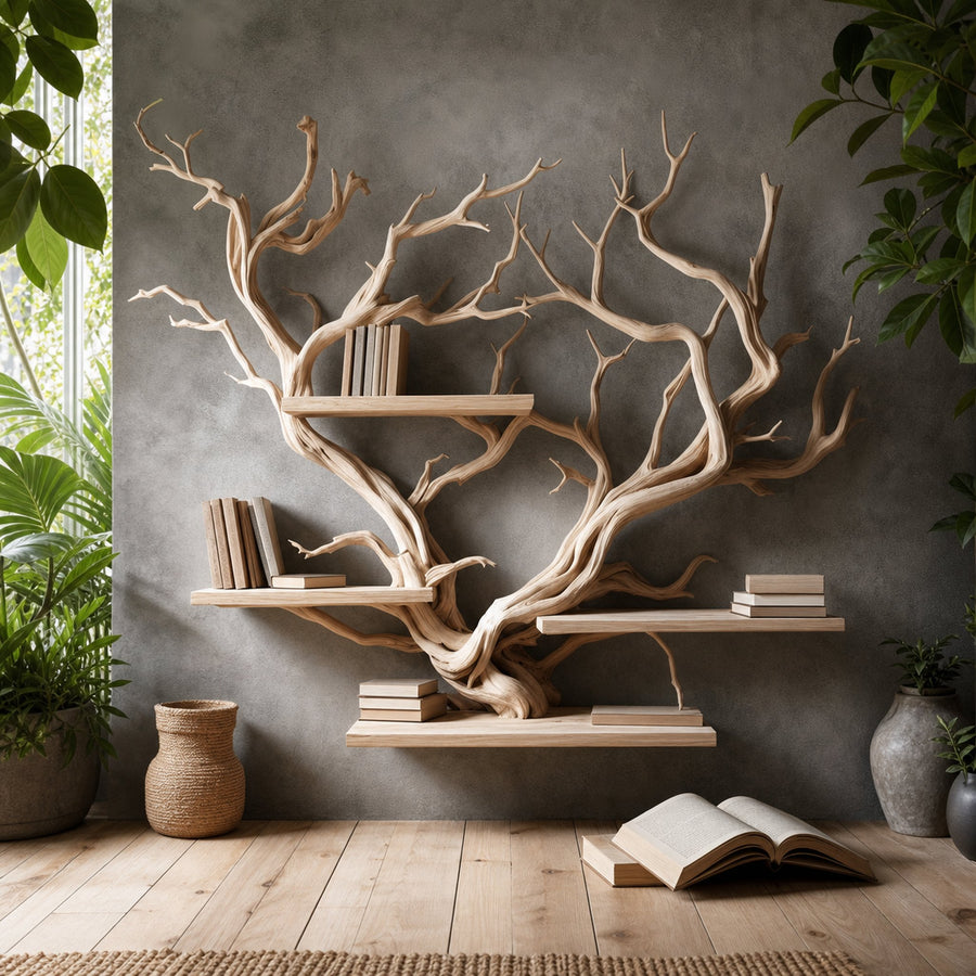 Rustic Tree Bookshelf Driftwood Wall Shelf Bookshelf Home Office Decor