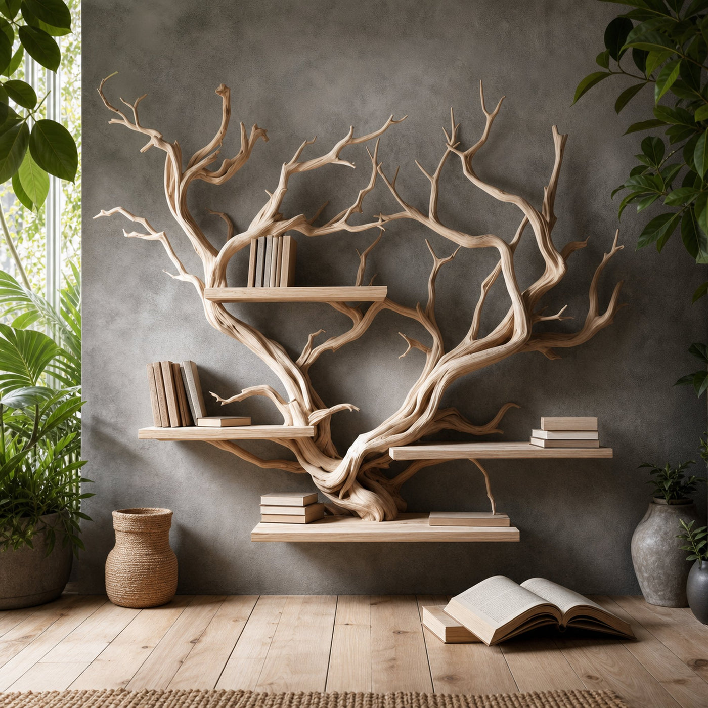 Rustic Tree Bookshelf Driftwood Wall Shelf Bookshelf Home Office Decor