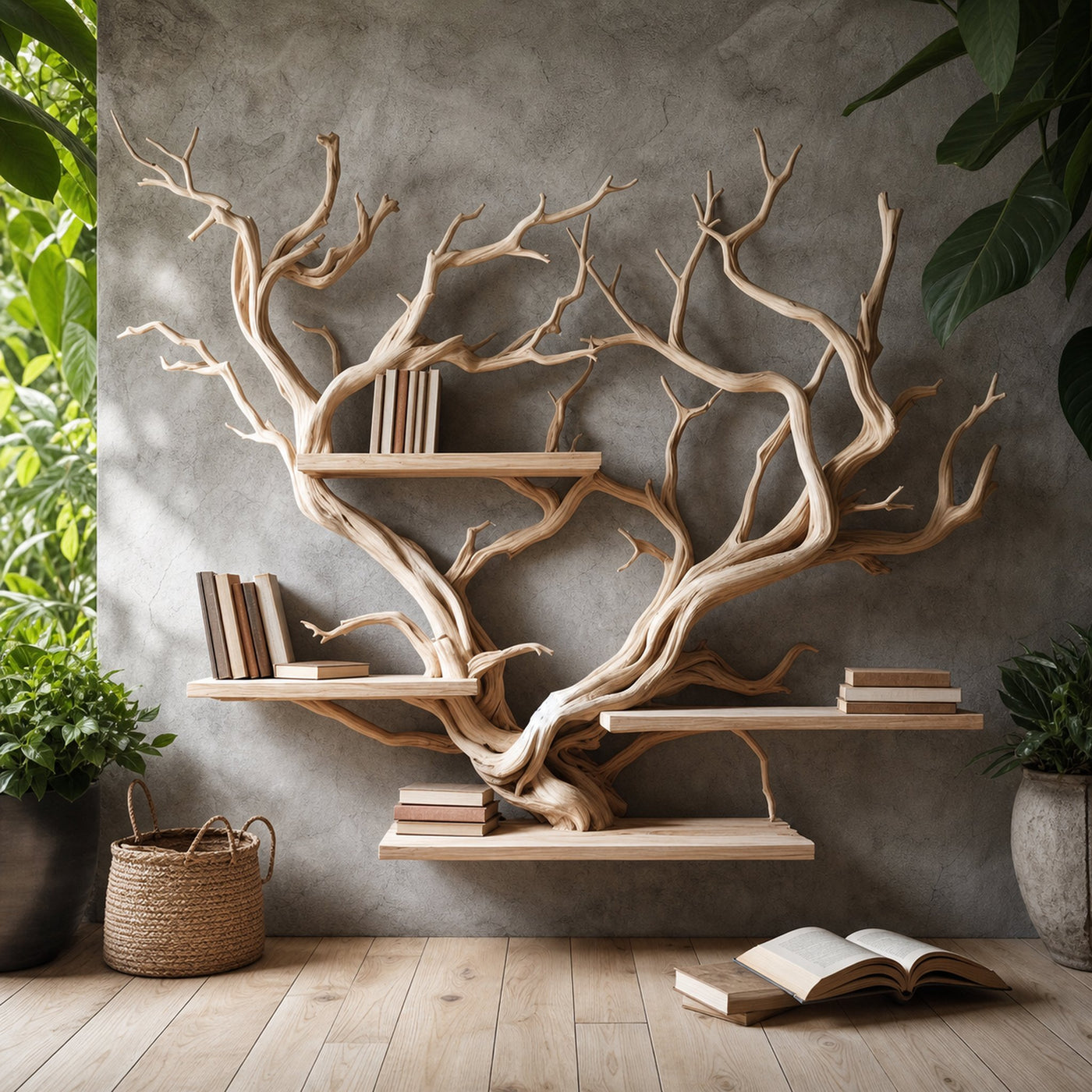 Rustic Tree Bookshelf Driftwood Wall Shelf Bookshelf Home Office Decor - product view 2
