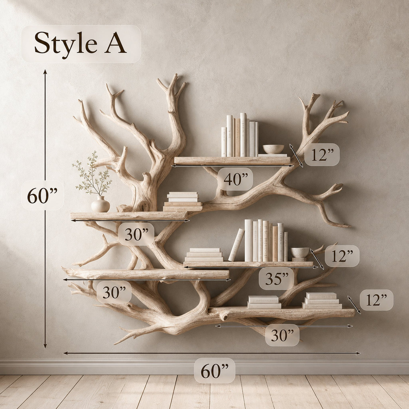 Rustic Tree Bookshelf Driftwood Wall Shelf Bookshelf Home Office Decor - product view 3