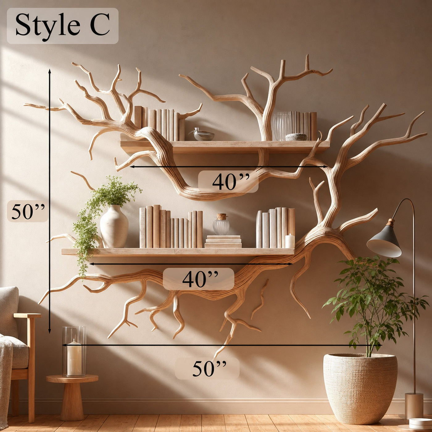 Rustic Tree Bookshelf Driftwood Wall Shelf Bookshelf Home Office Decor - product view 5