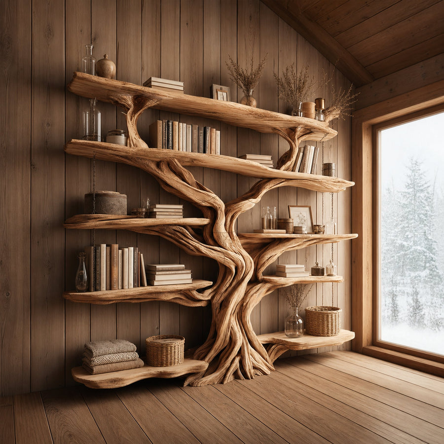 Rustic Tree Bookshelf Entryway Living Room