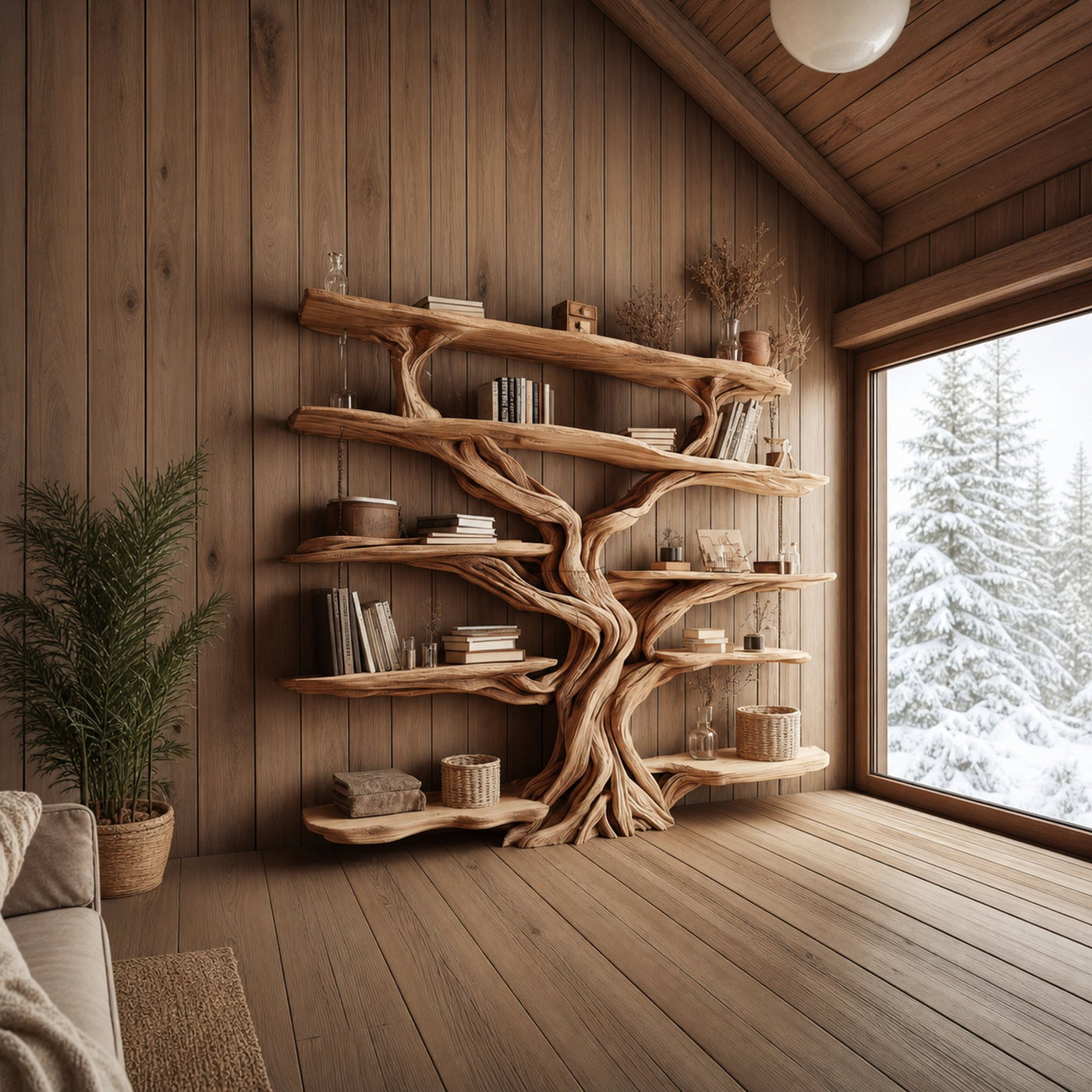 Rustic Tree Bookshelf Entryway Living Room - product view 2