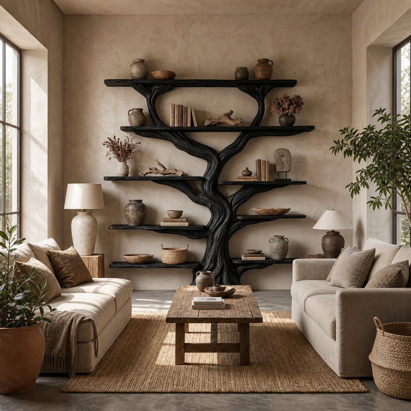 Rustic Tree Bookshelf Entryway Living Room - product view 3