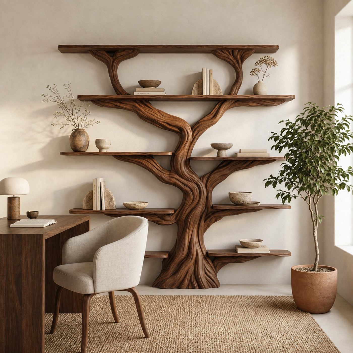 Rustic Tree Bookshelf Entryway Living Room - product view 4