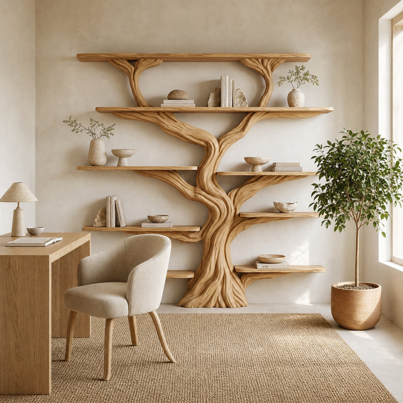 Rustic Tree Bookshelf Entryway Living Room - product view 5