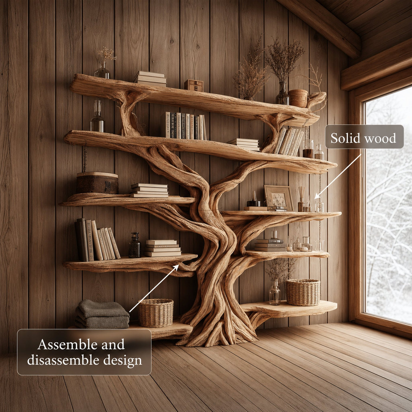 Rustic Tree Bookshelf Entryway Living Room - product view 6