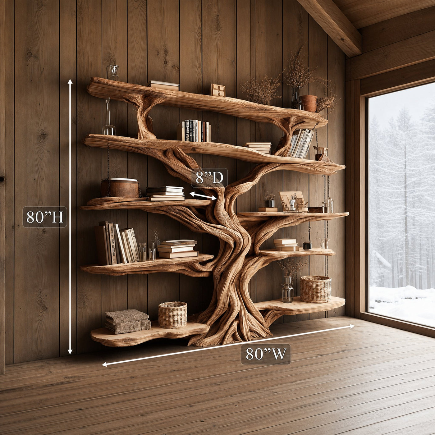 Rustic Tree Bookshelf Entryway Living Room - product view 7