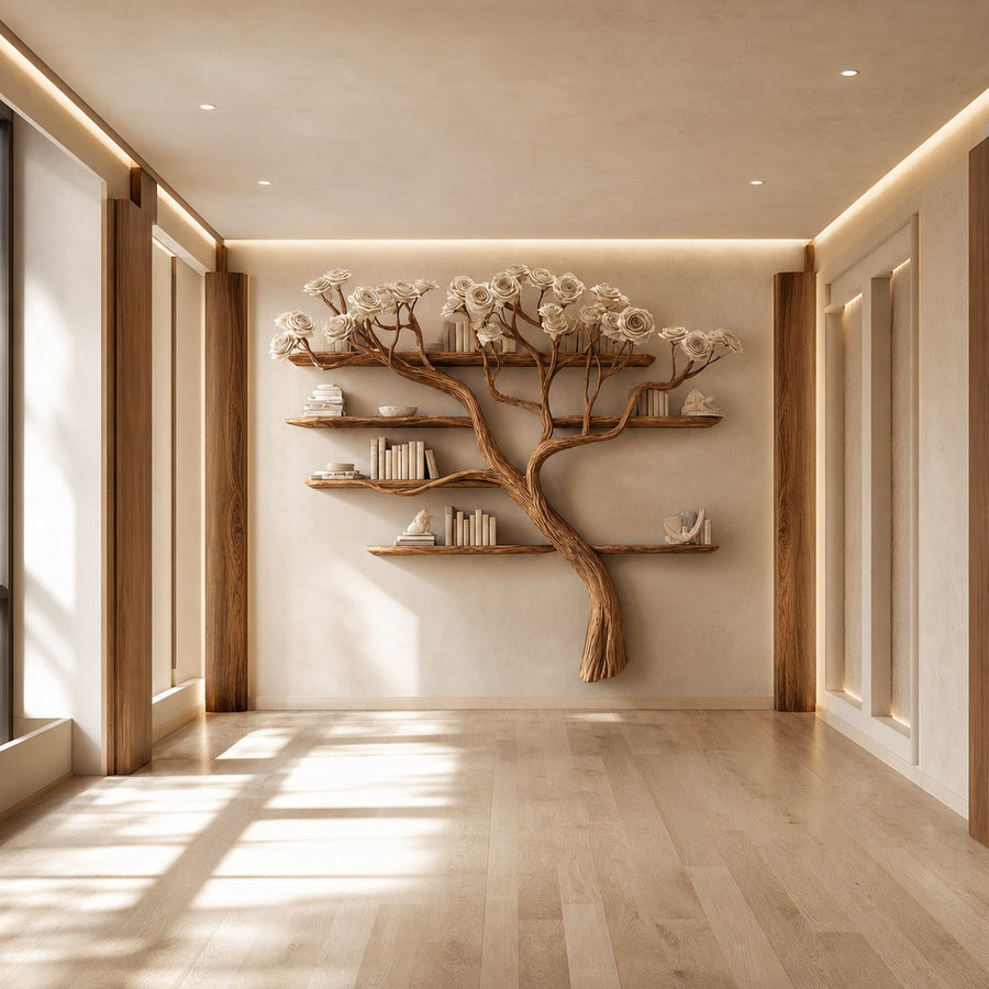 Rustic Tree Bookshelf Hallway Living Decor