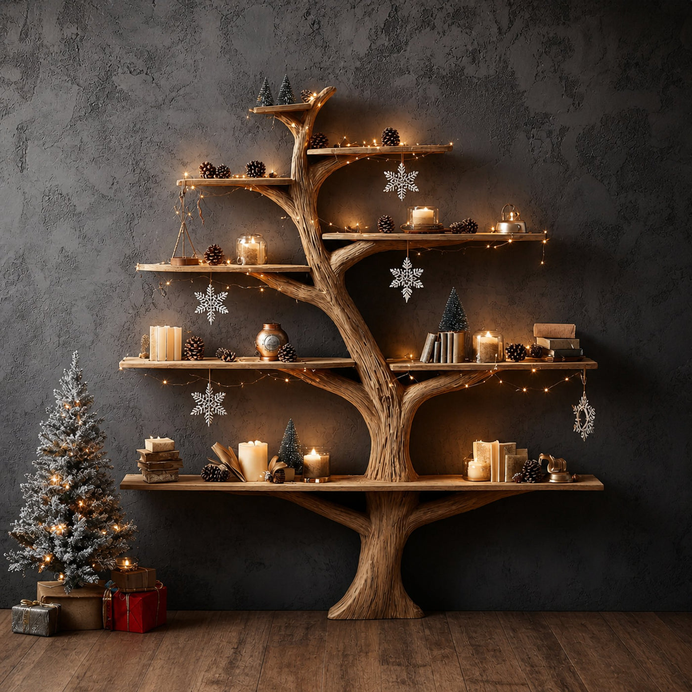 Rustic Tree Bookshelf Holiday Study Bedroom