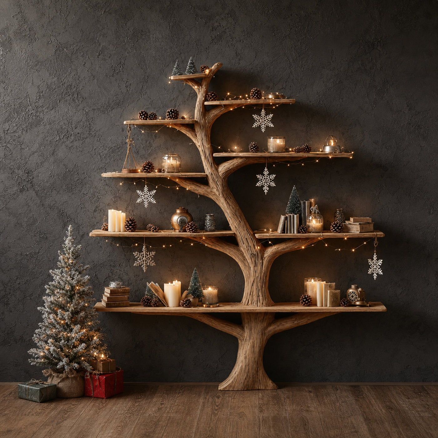 Rustic Tree Bookshelf Holiday Study Bedroom - product view 2