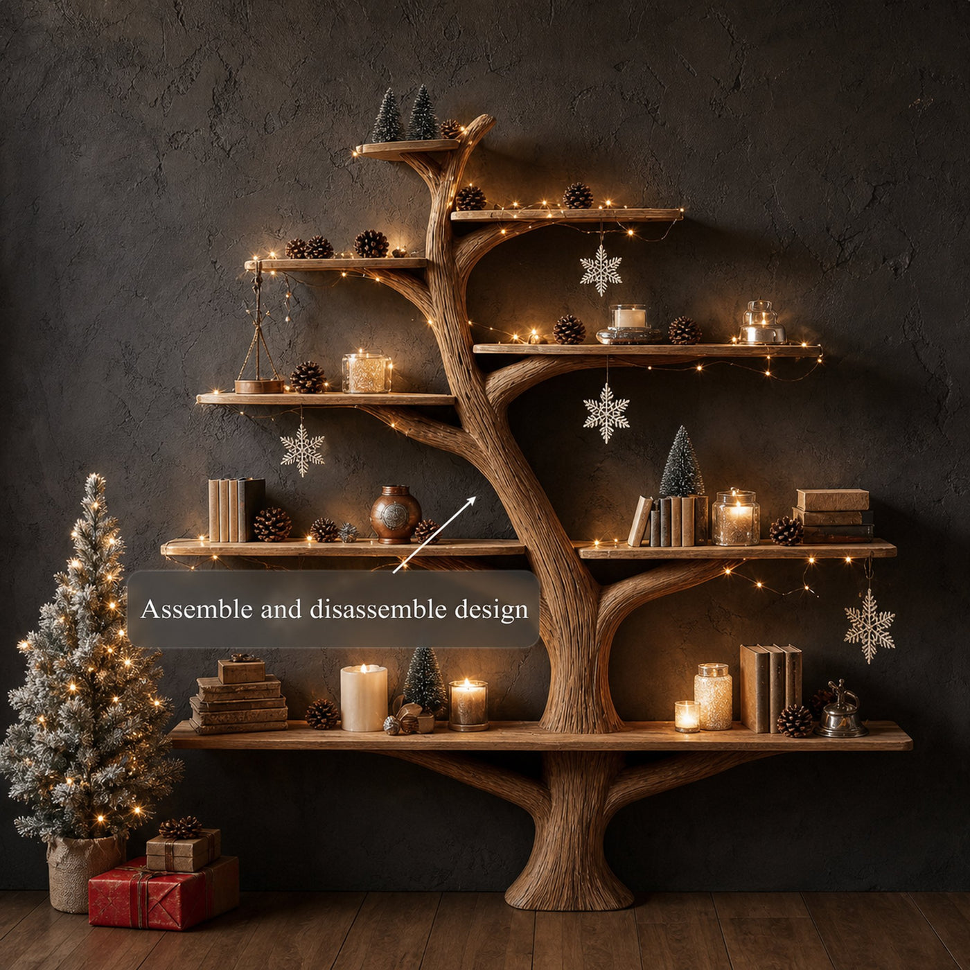 Rustic Tree Bookshelf Holiday Study Bedroom - product view 4