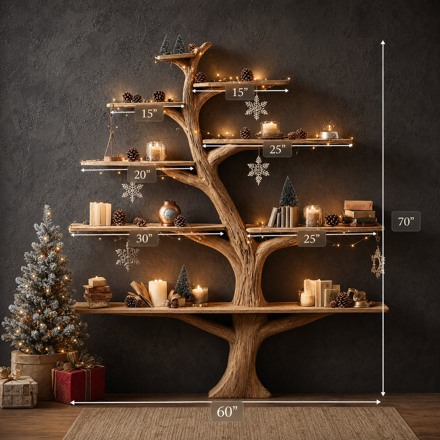 Rustic Tree Bookshelf Holiday Study Bedroom - product view 5