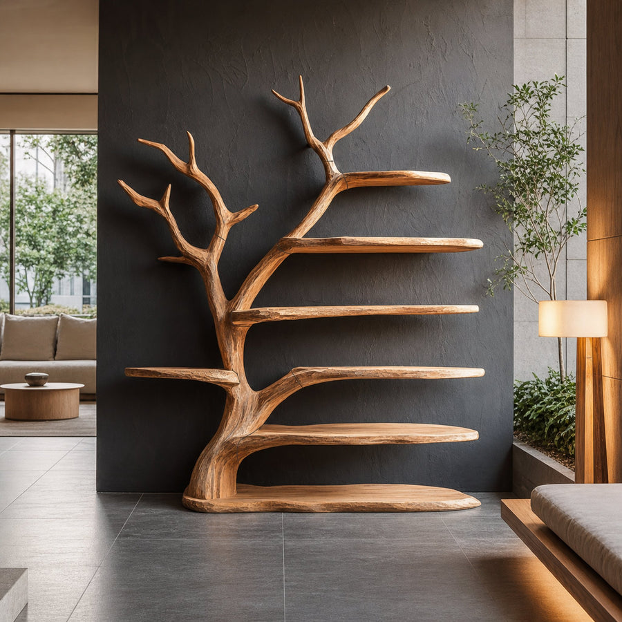 Rustic Tree Bookshelf Layered Branch Living Room Decor
