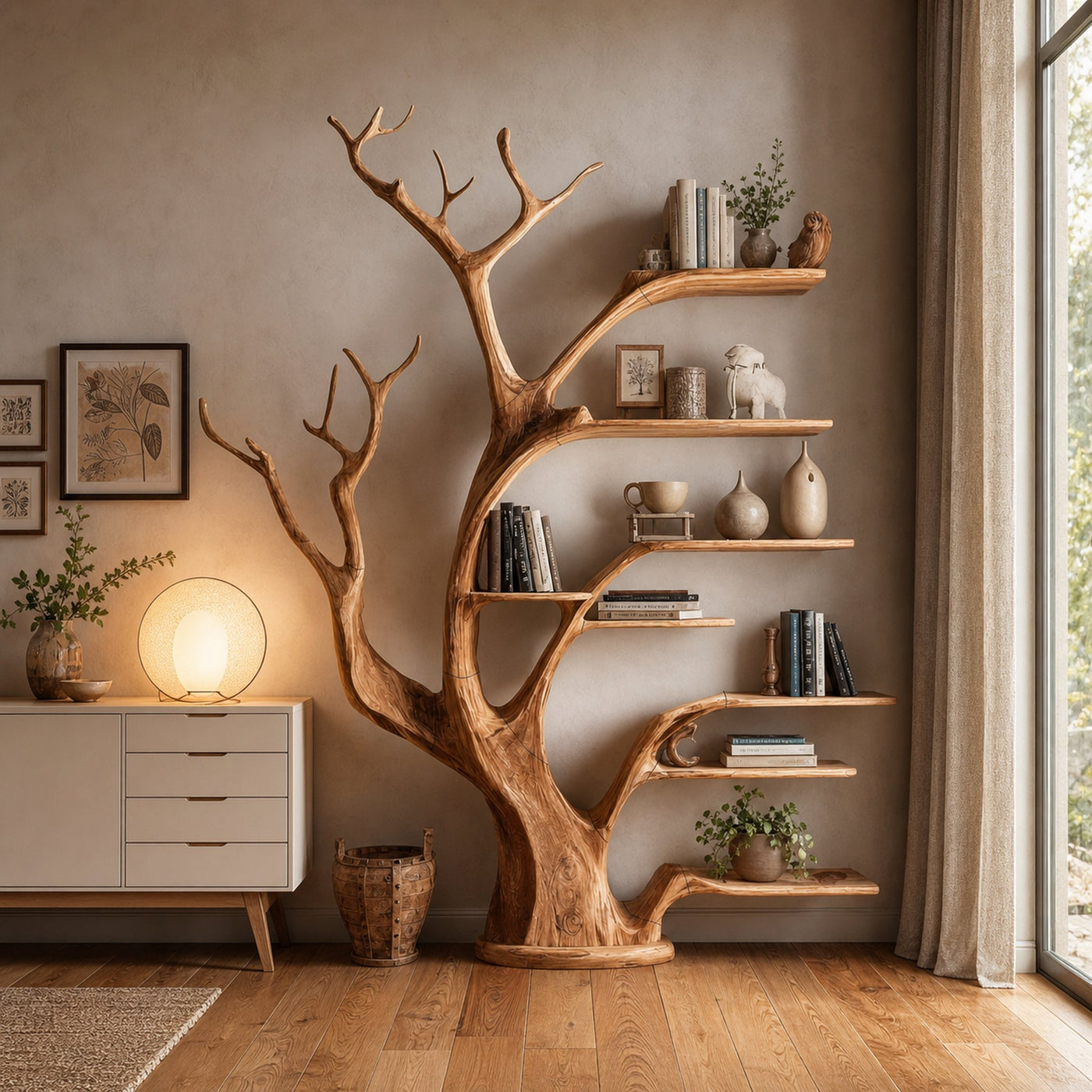 Rustic Tree Bookshelf Living Bedroom