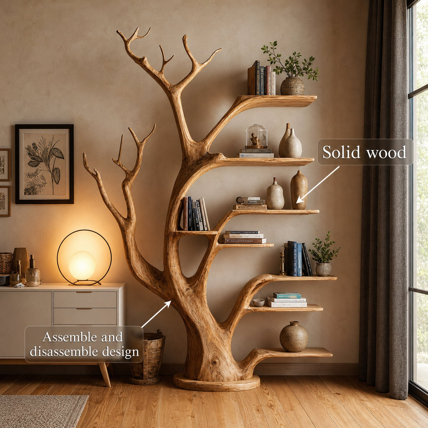 Rustic Tree Bookshelf Living Bedroom - product view 3