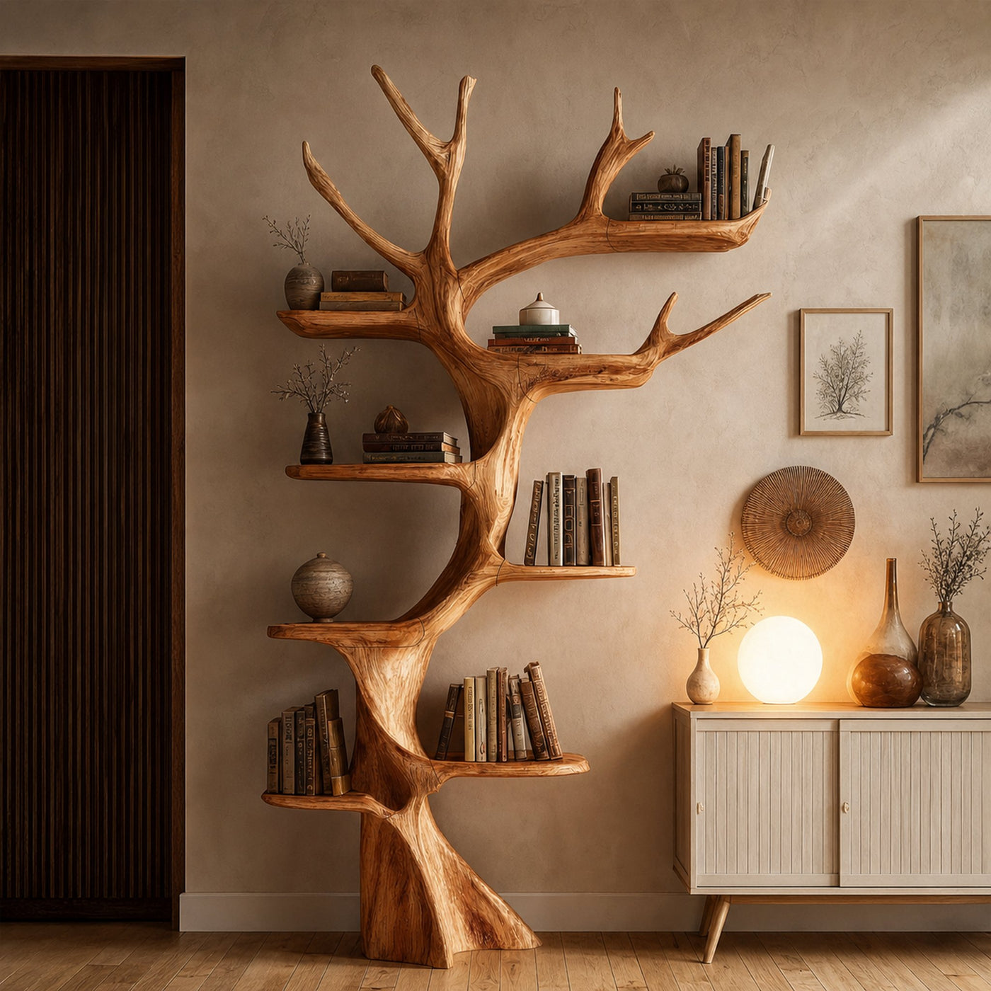 Rustic Tree Bookshelf Living Room