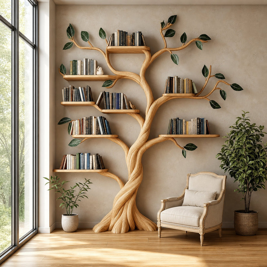 Rustic Tree Bookshelf Living Room Artistic Display