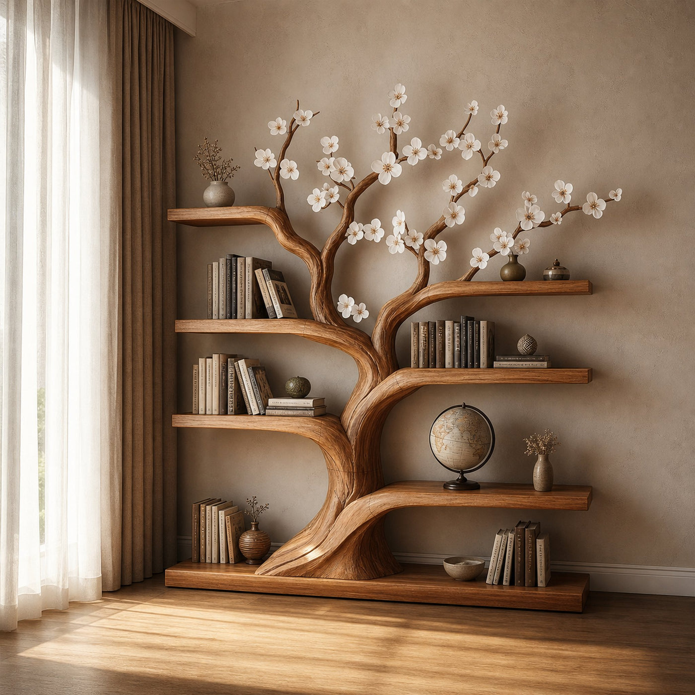 Rustic Tree Bookshelf Living Room Artistic Display