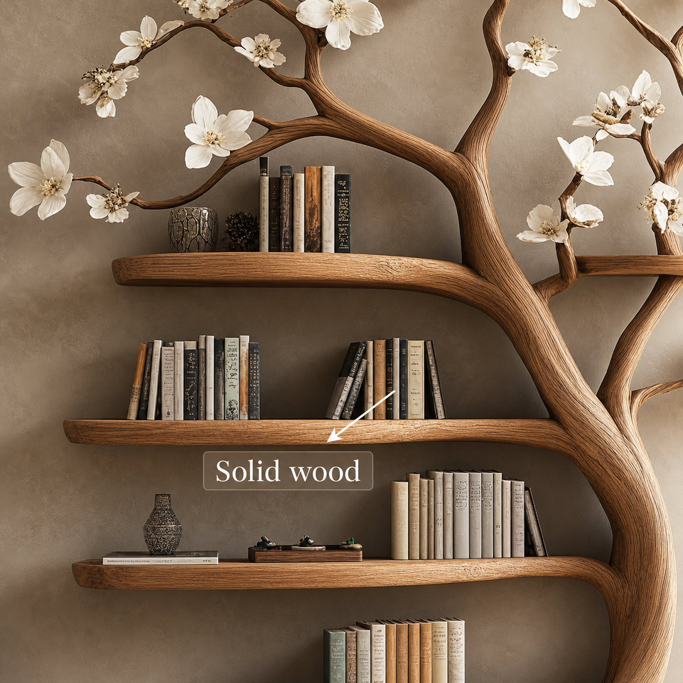 Rustic Tree Bookshelf Living Room Flower Wall Display - product view 4