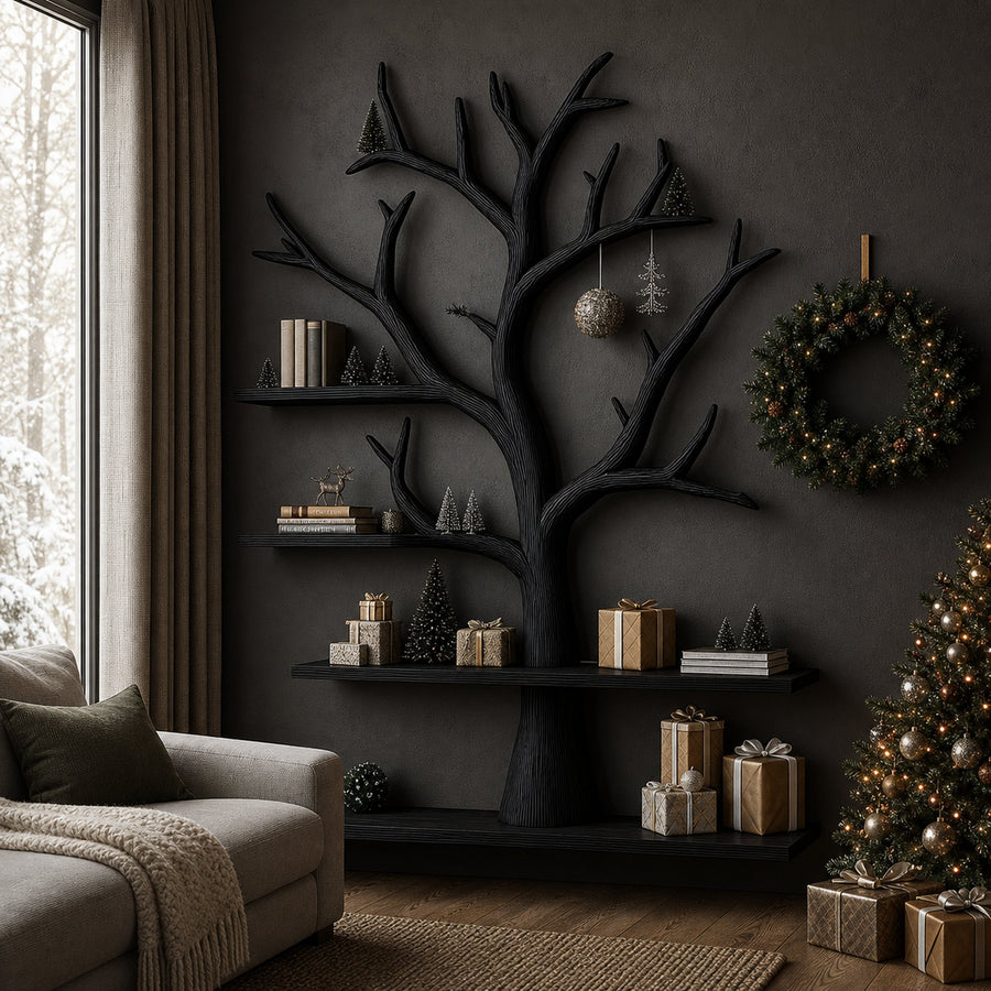 Rustic Tree Bookshelf Living Room Holiday Christmas Decor