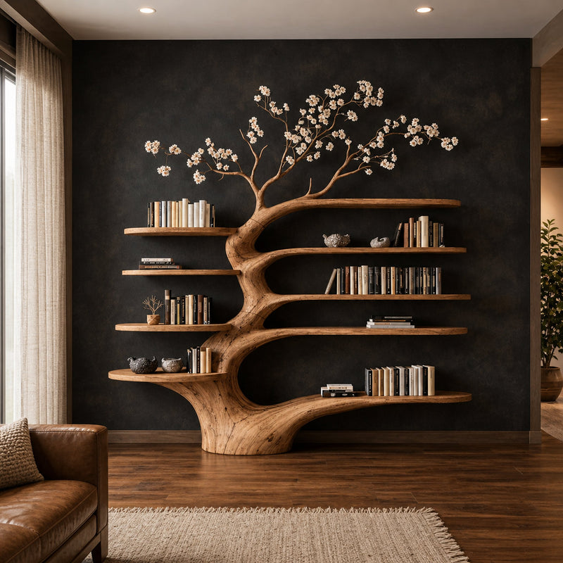 Wildgrove Cape Solid Wood Tree Bookshelf with Curved Shelves