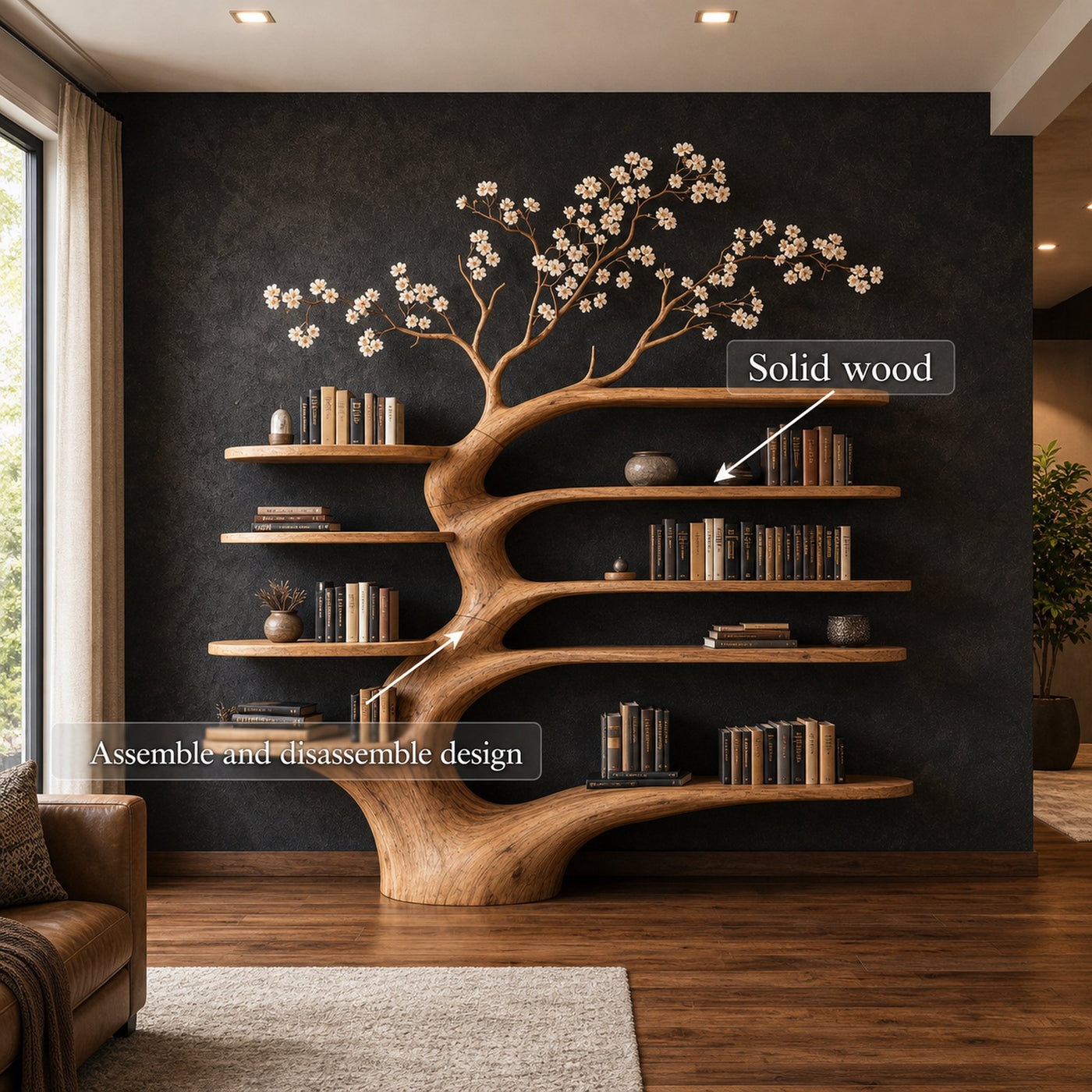 Rustic Tree Bookshelf Living Room Interior - product view 3