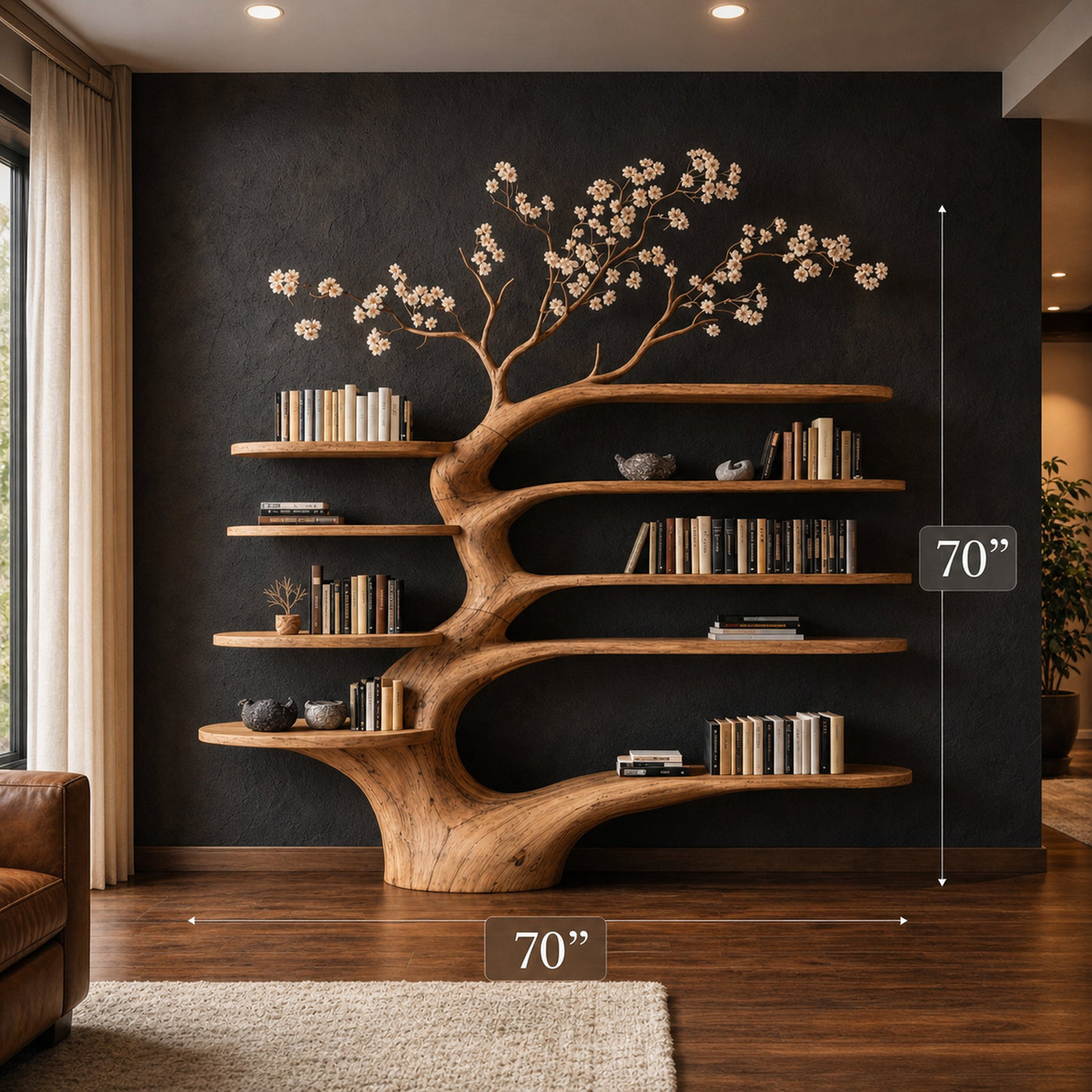 Rustic Tree Bookshelf Living Room Interior - product view 4