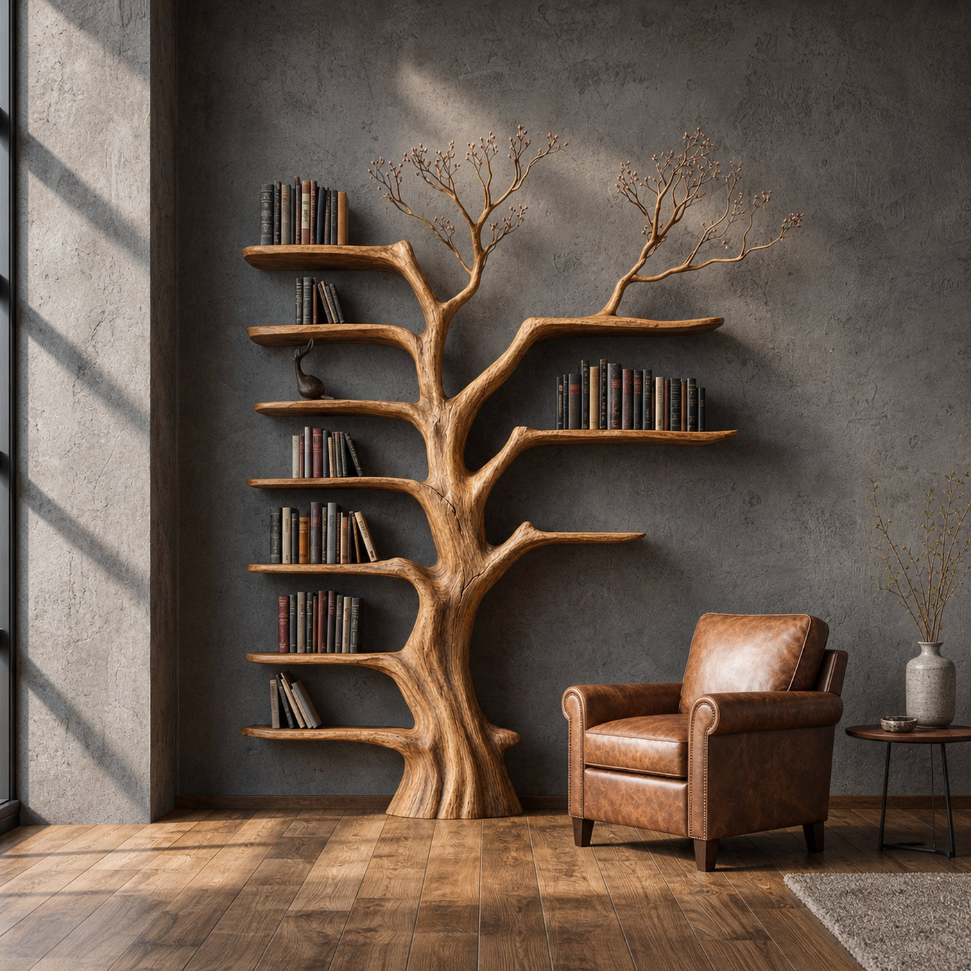 Rustic Tree Bookshelf Living Room Interior Signature Wall Furniture