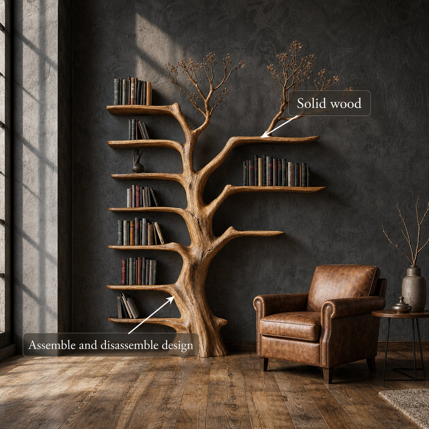 Rustic Tree Bookshelf Living Room Interior Signature Wall Furniture - product view 3