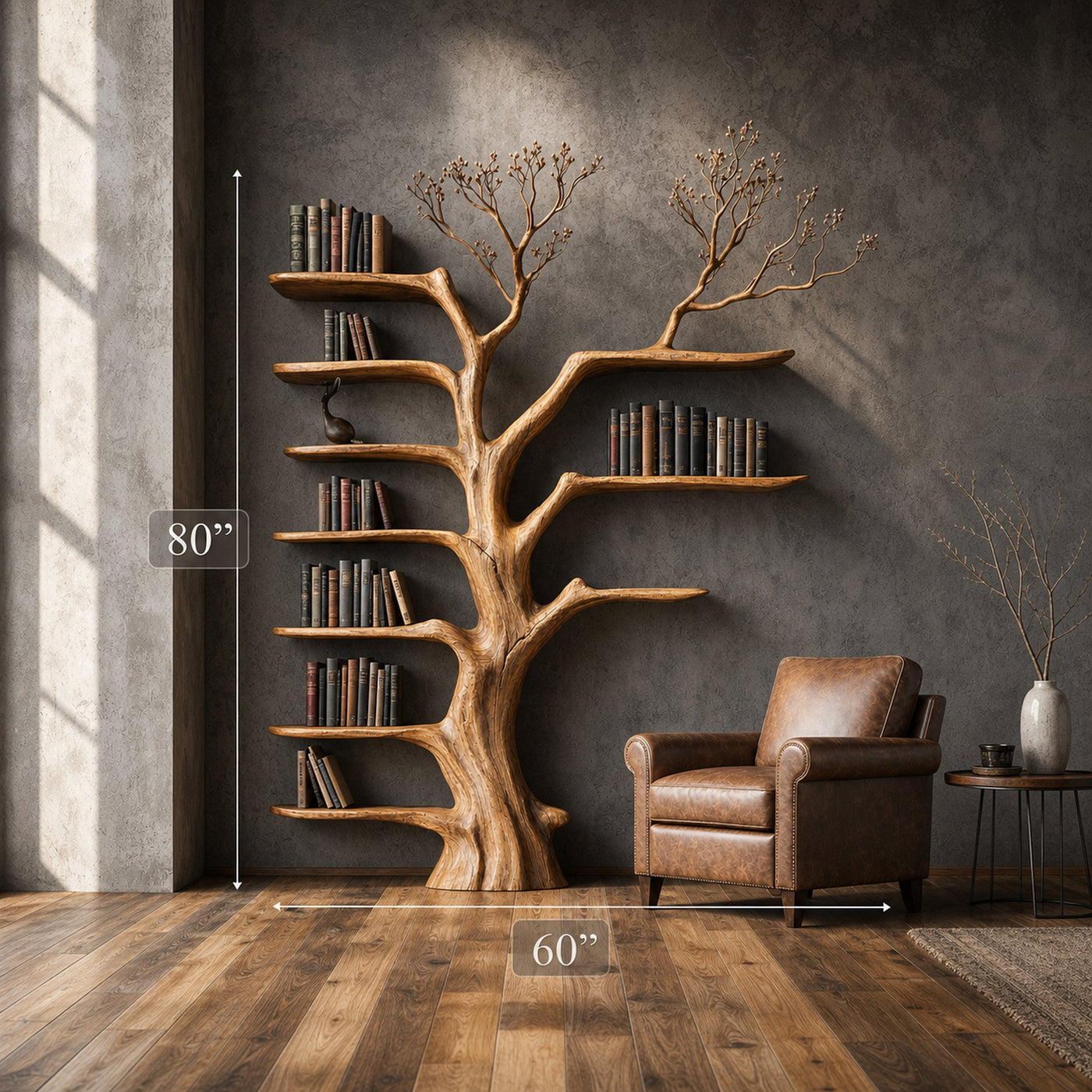 Rustic Tree Bookshelf Living Room Interior Signature Wall Furniture - product view 4