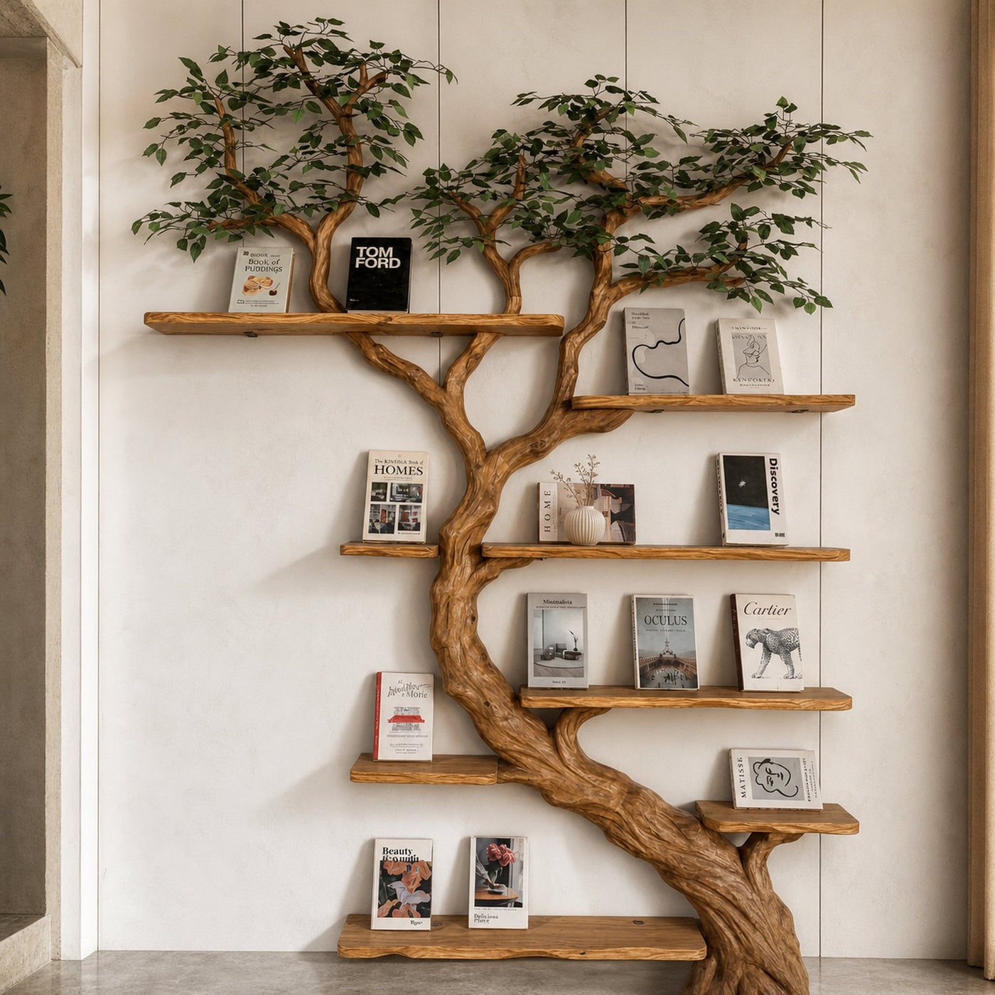 Rustic Tree Bookshelf Living Room Interior Signature Wall Furniture - product view 5