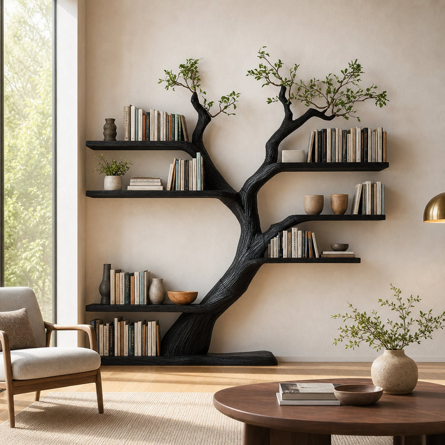 Rustic Tree Bookshelf Living Room Interior Storage Decor