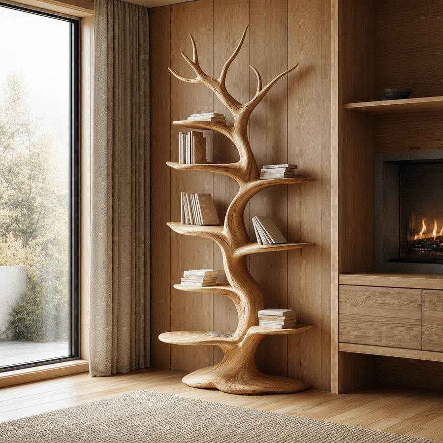 Rustic Tree Bookshelf Living Room Large Wall Unit