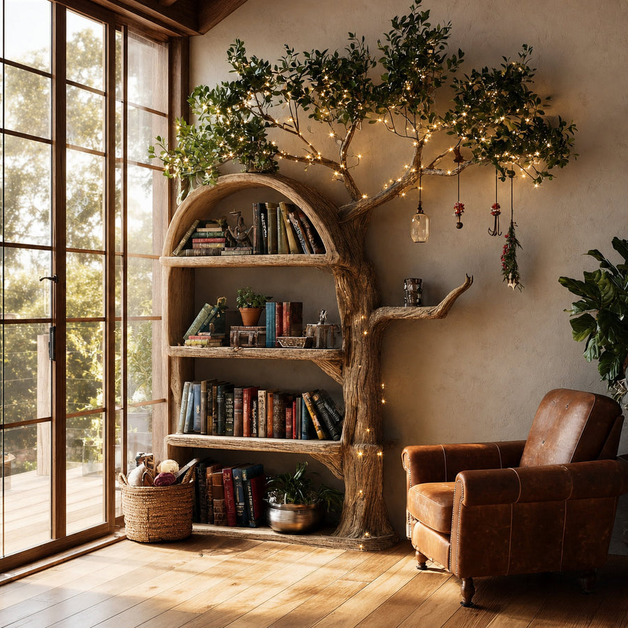 Rustic Tree Bookshelf Living Room Wall Display