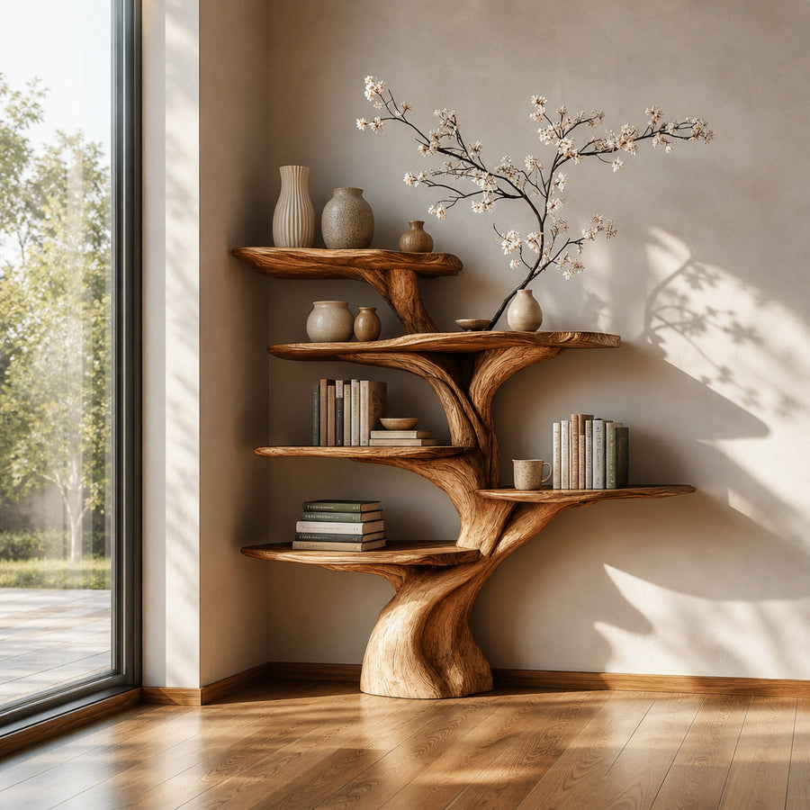 Rustic Tree Bookshelf Living Room Wall Display