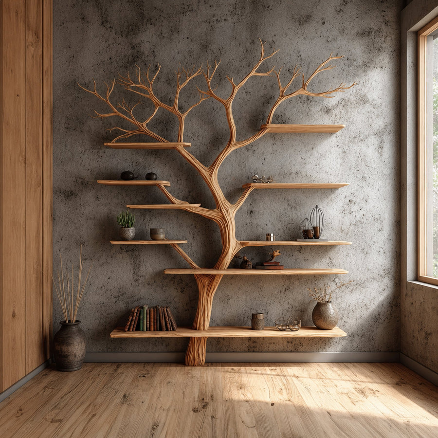 Rustic Tree Bookshelf Modern Living Room
