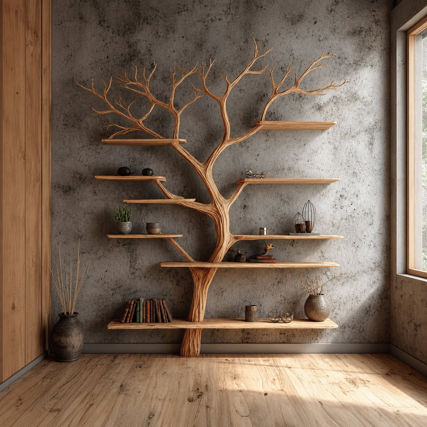 Rustic Tree Bookshelf Modern Living Room