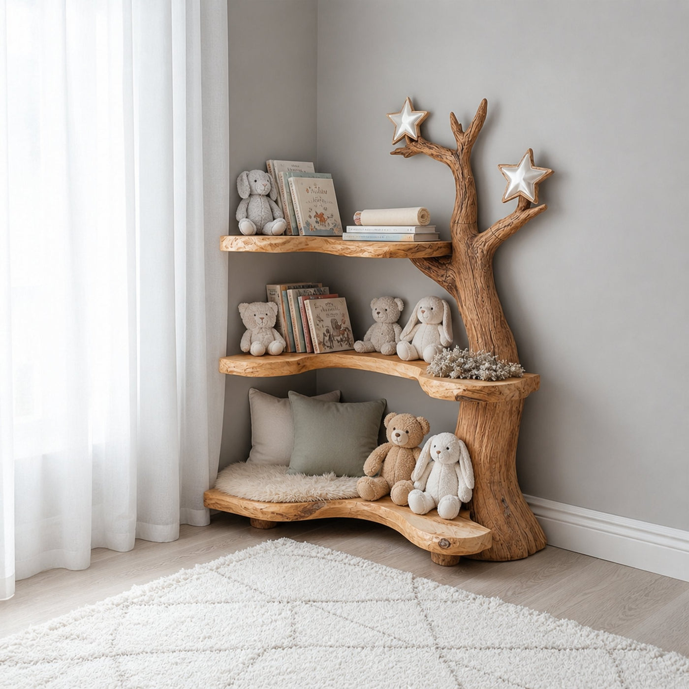 Rustic Tree Bookshelf Nursery Reading Nook Storage